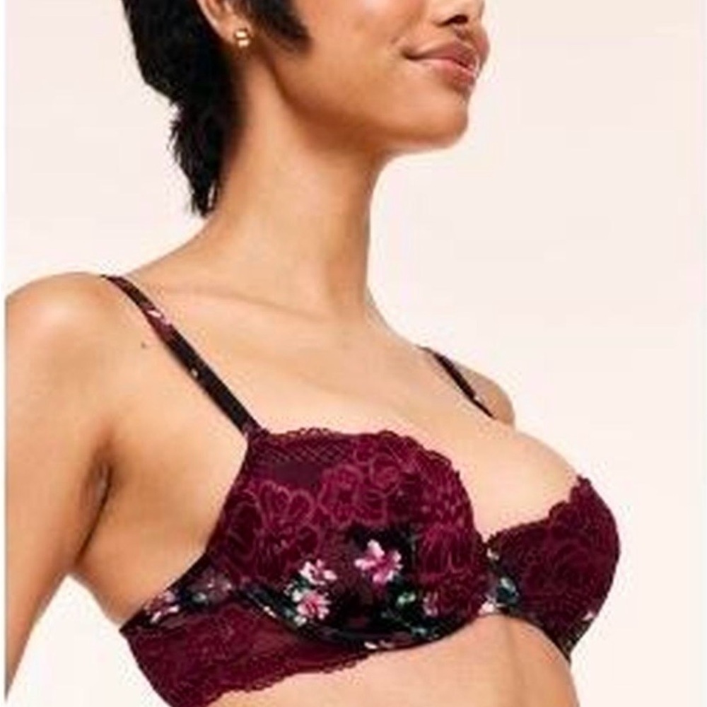 Adore Me- Women’s Lace Underwire Bra - Wine Floral NWT Size: 36 B